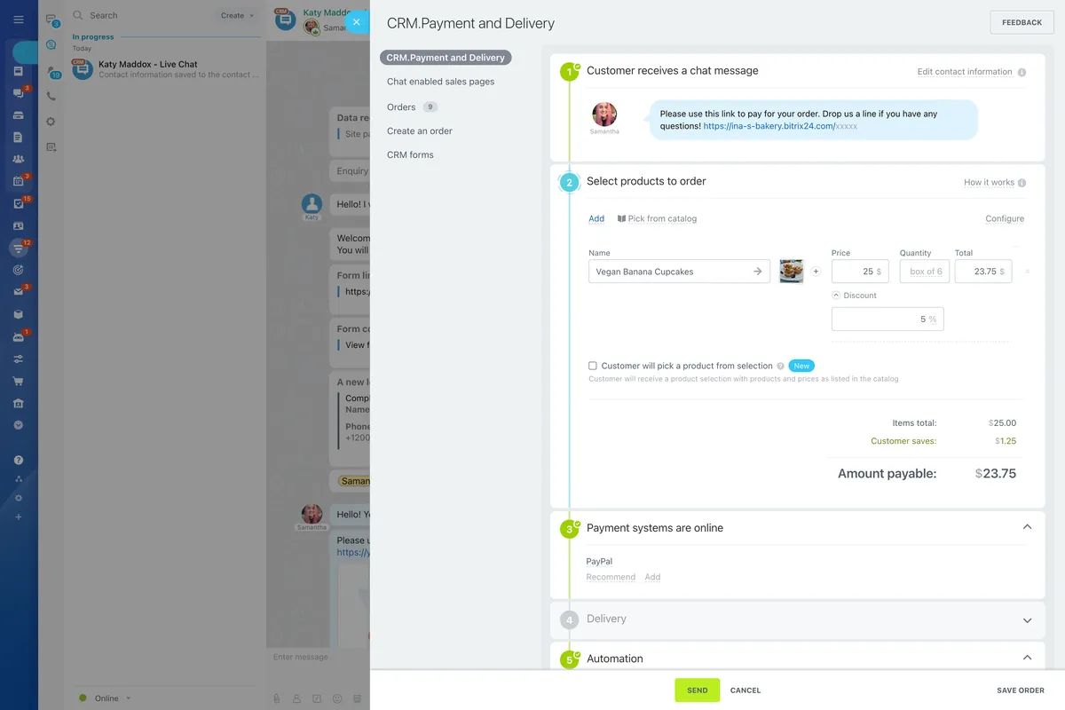 Tela do Bitrix24: Pagamentos no CRM