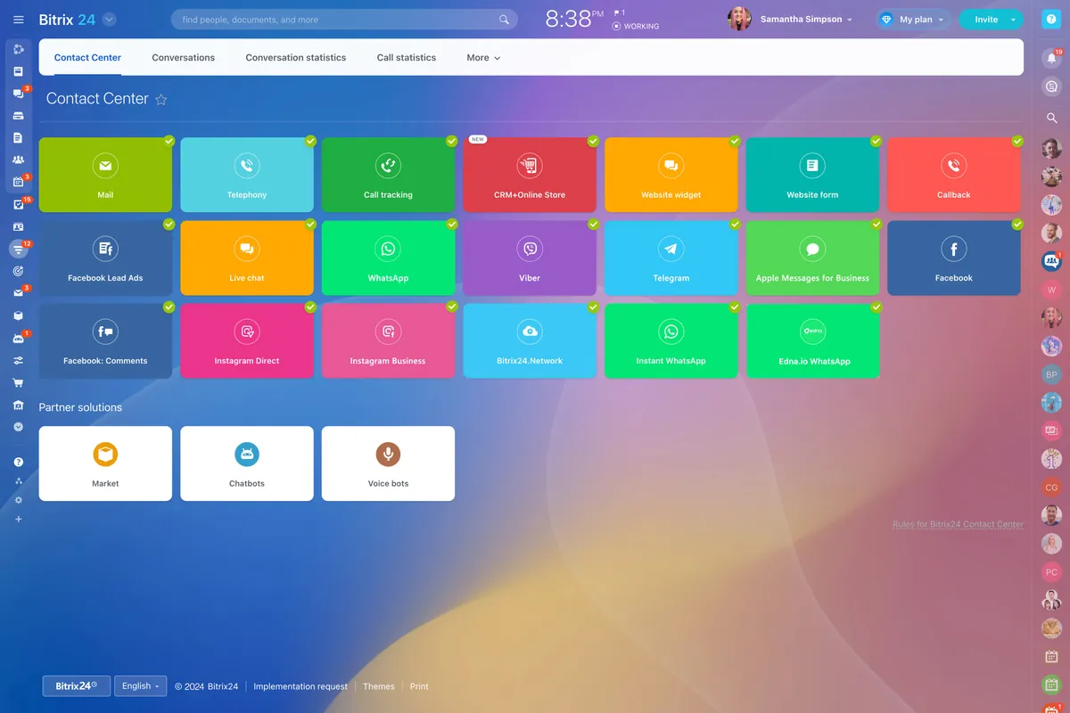 Tela do Bitrix24: Contact center