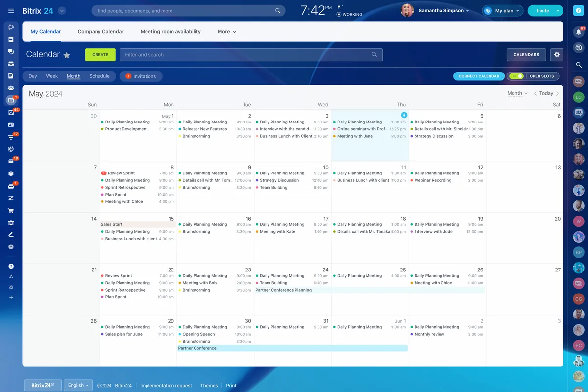 Tela do Bitrix24: Agenda