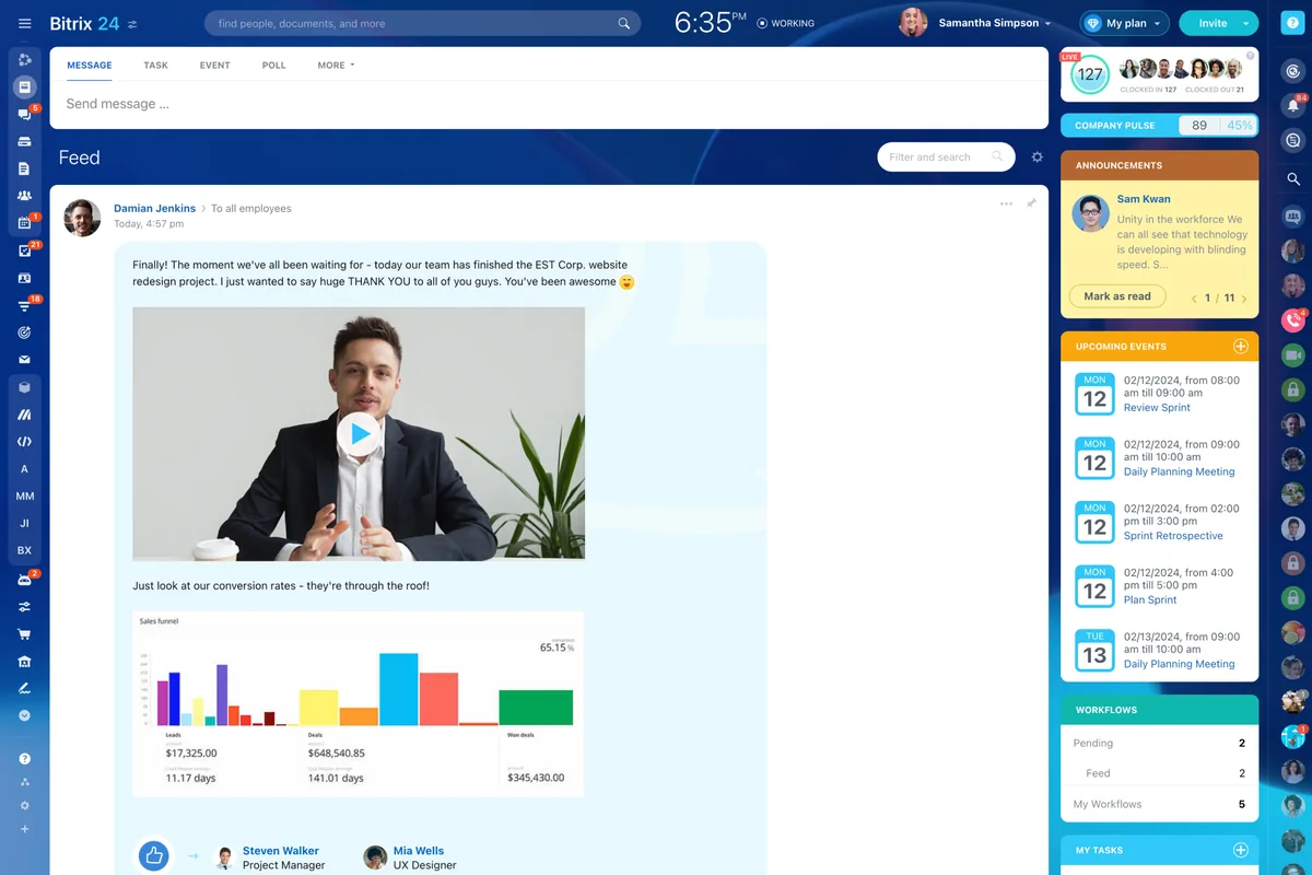 Tela do Bitrix24: Feed da empresa