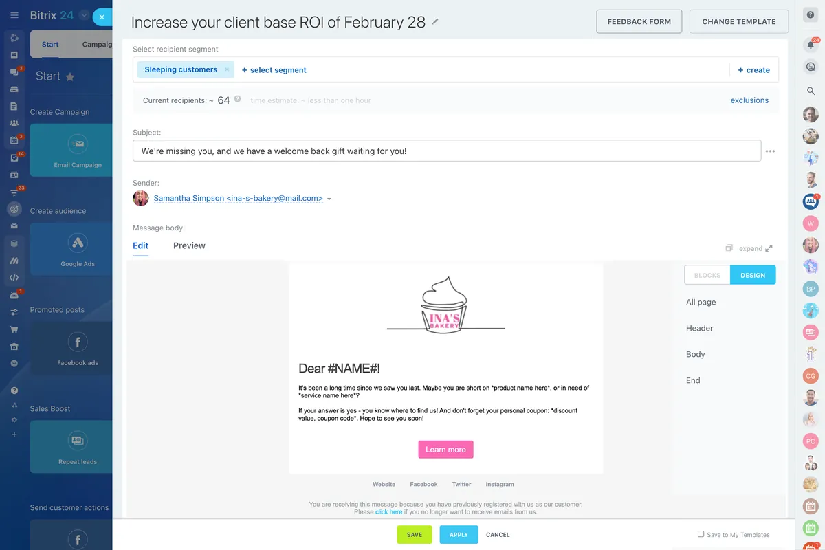 Tela do Bitrix24: E-mail marketing