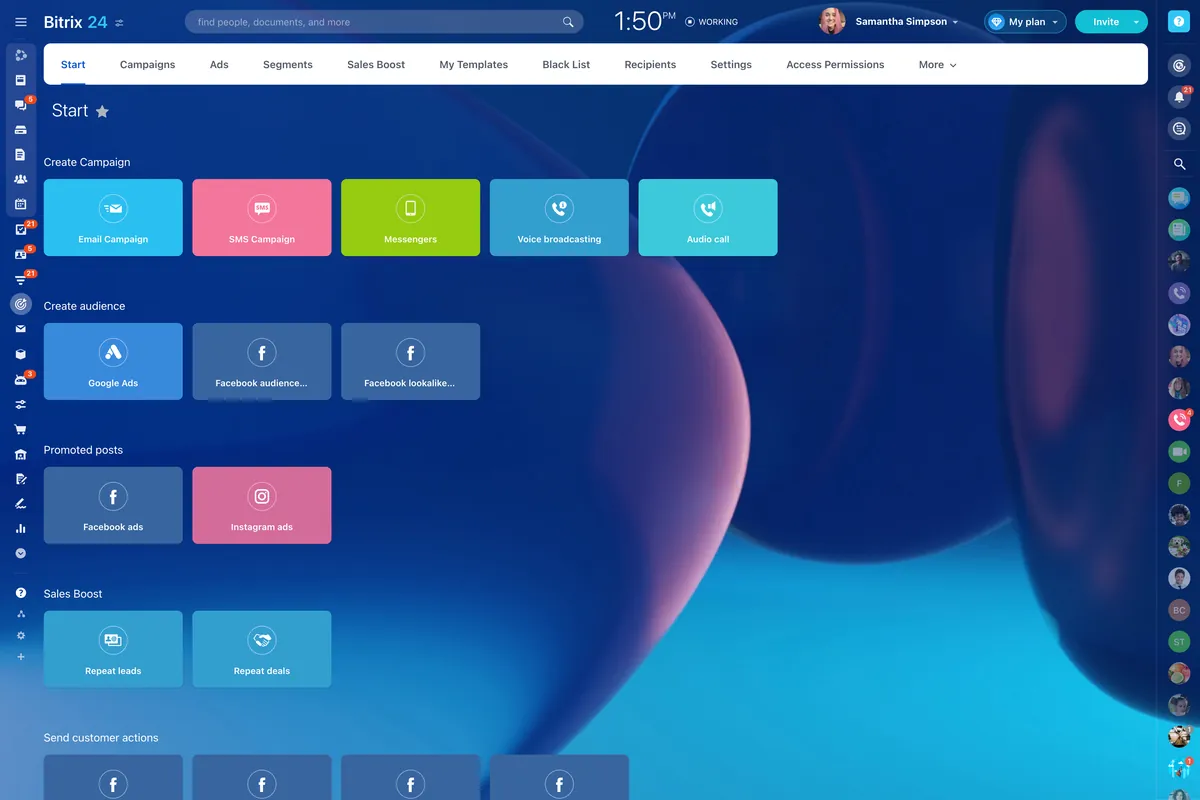 Tela do Bitrix24: Campanhas de marketing