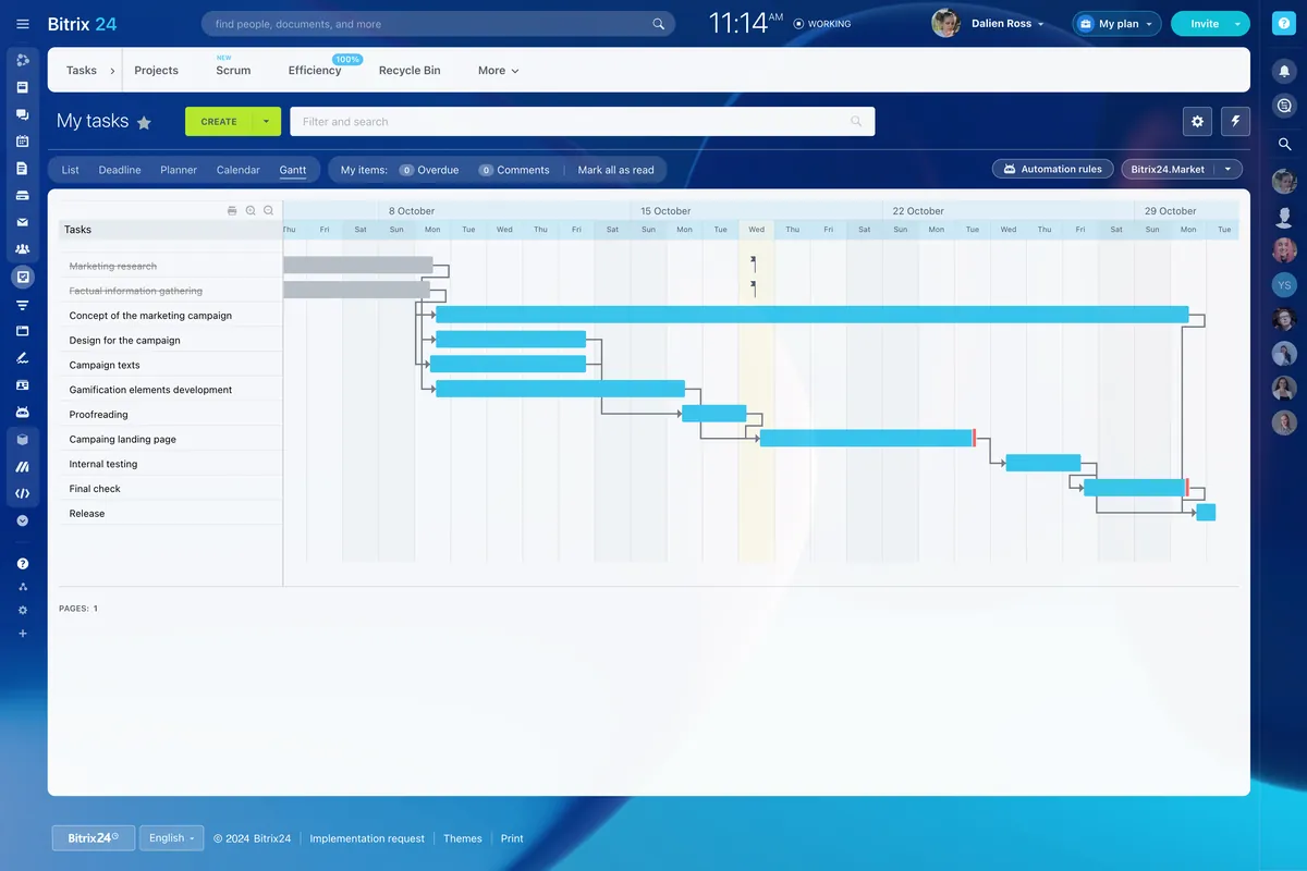 Tela do Bitrix24: Projetos em Gantt