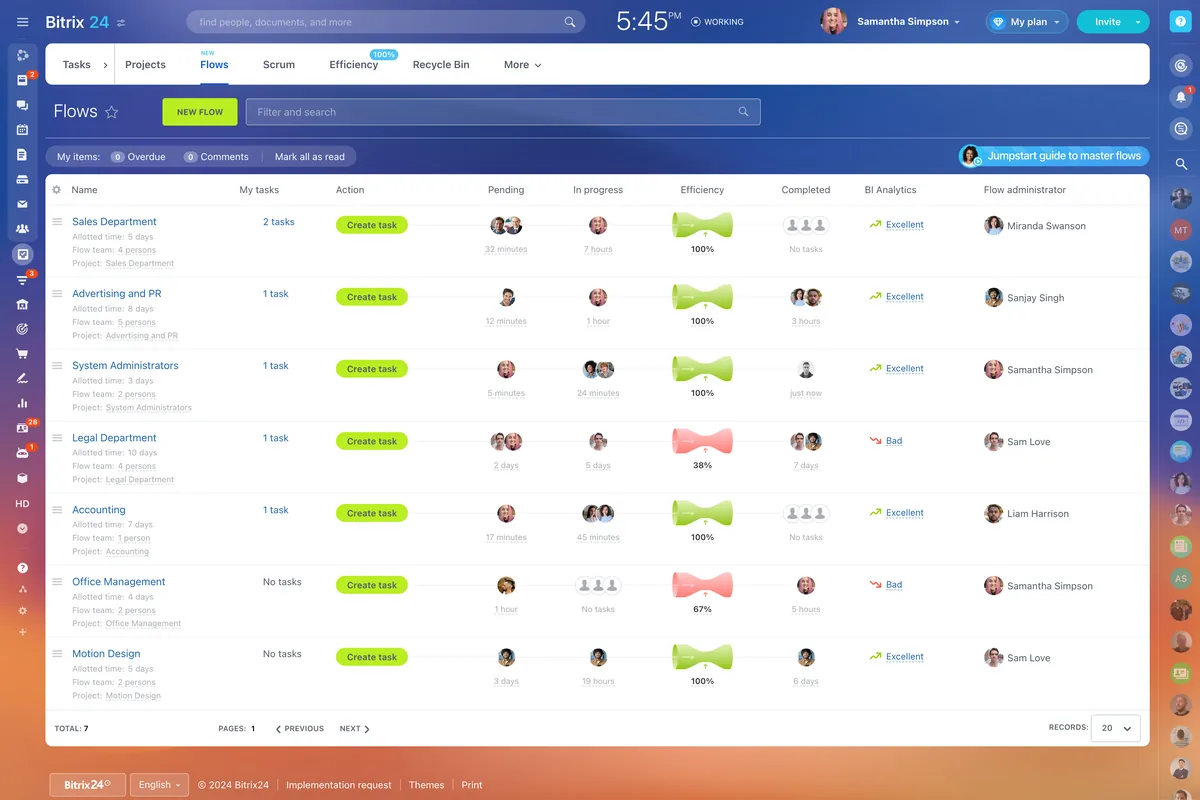 Tela do Bitrix24: Fluxos de trabalho
