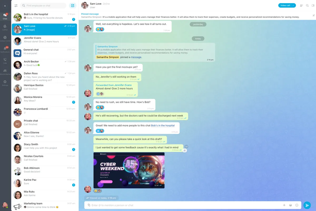 Tela do Bitrix24: Conversas